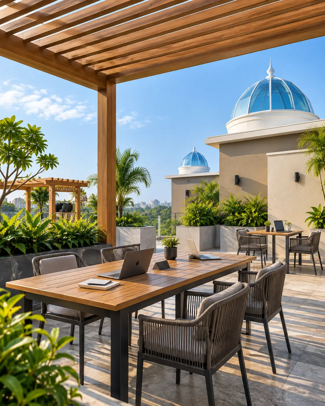 Landscaped rooftop co-working space